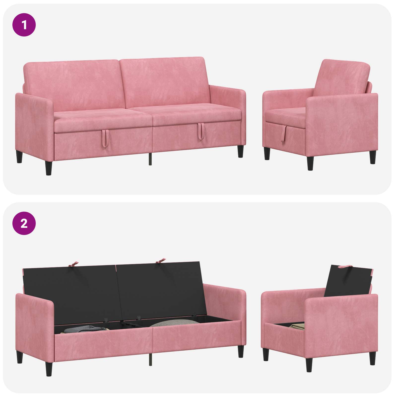 Bankenset met opbergruimte 2 st Roze Polyester