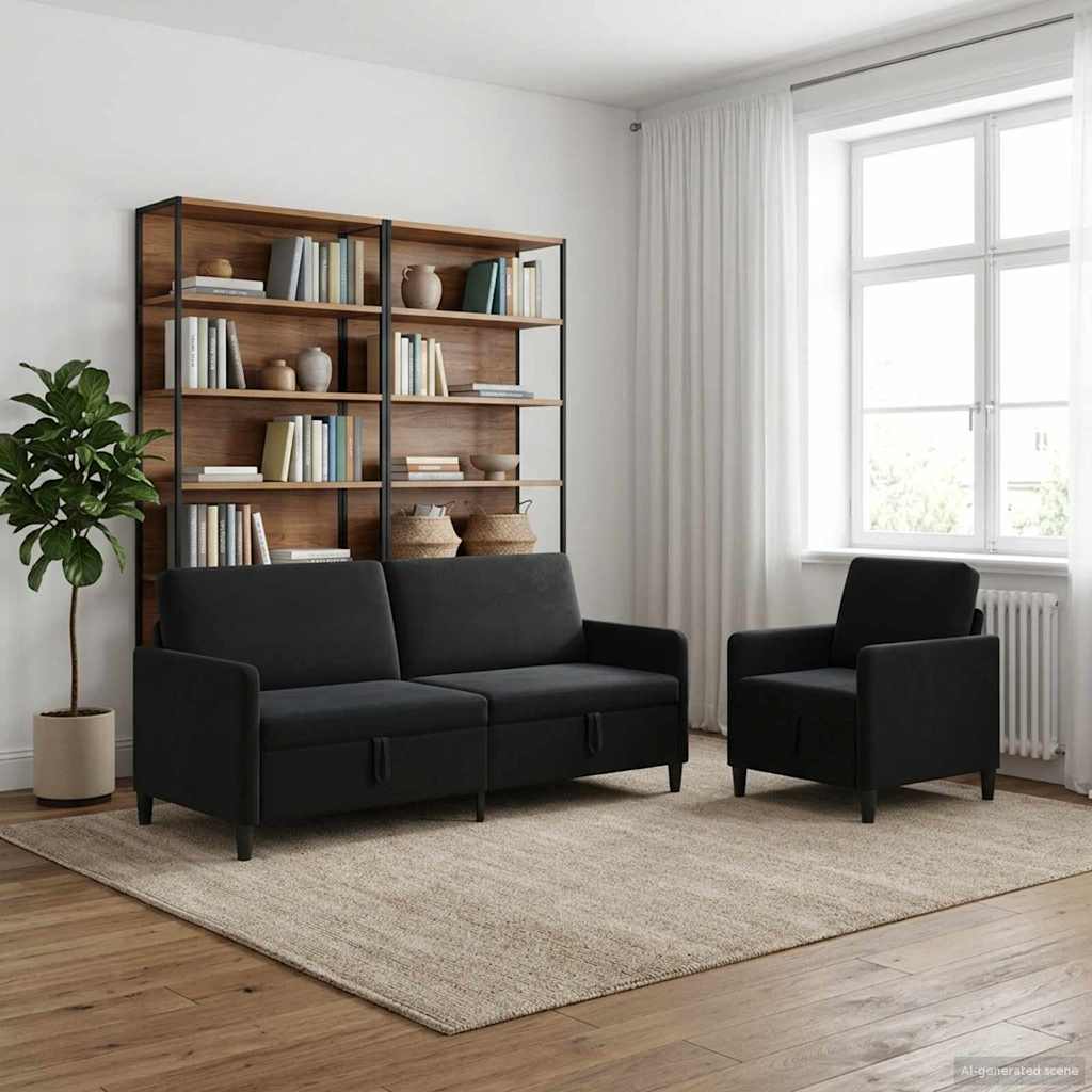 Bankenset met opbergruimte 2 st Zwart Polyester
