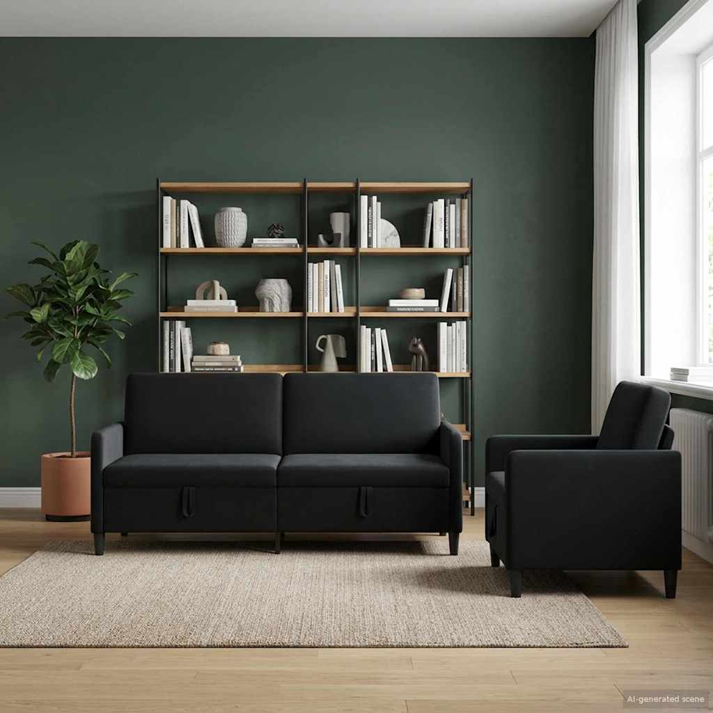 Bankenset met opbergruimte 2 st Zwart Polyester