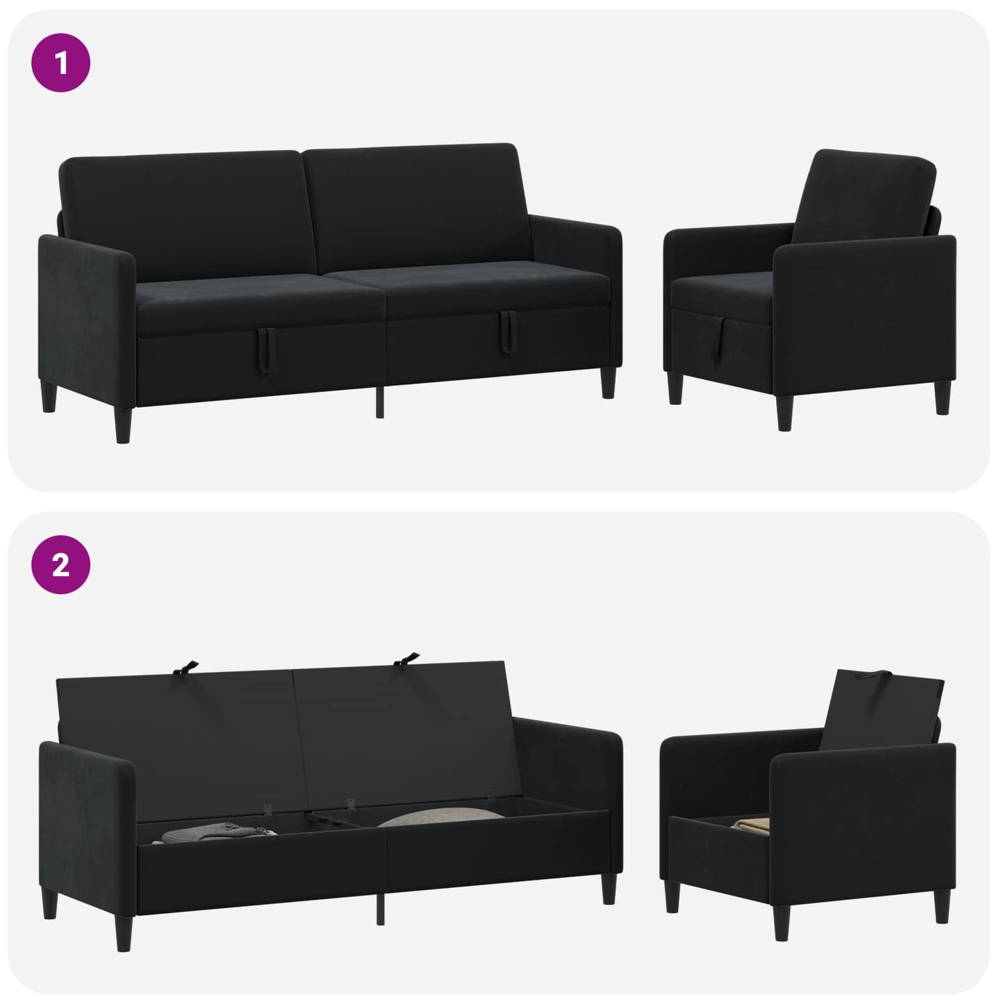 Bankenset met opbergruimte 2 st Zwart Polyester