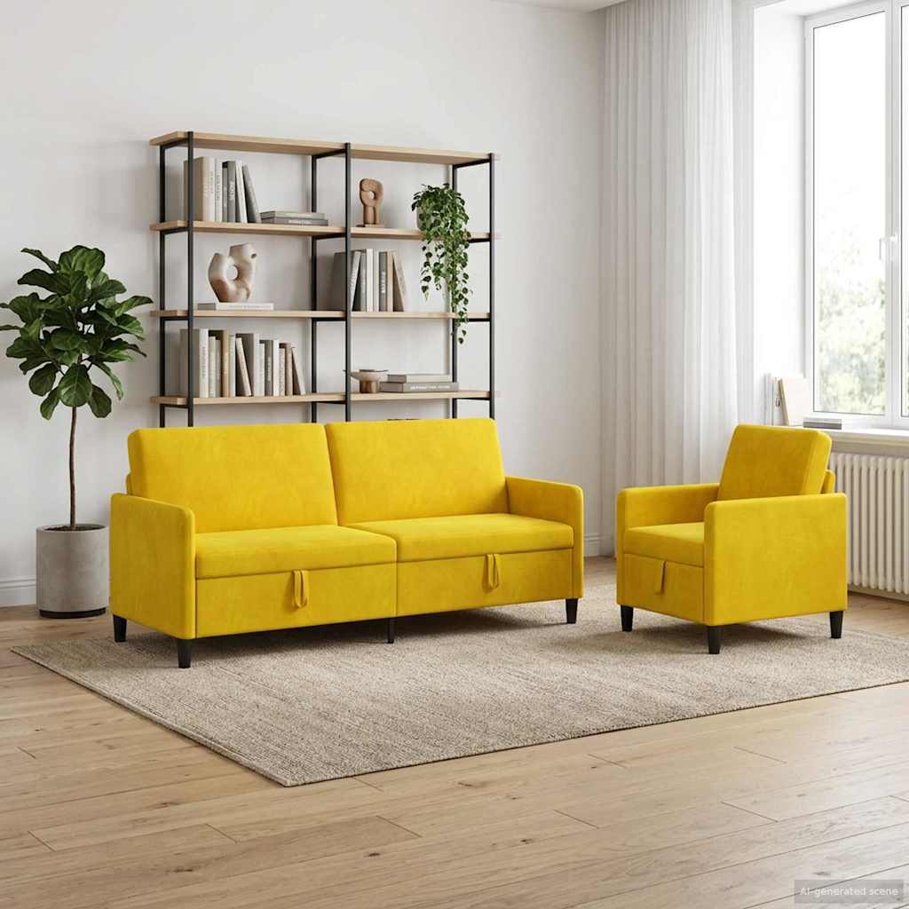 Bankenset met opbergruimte 2 st Geel Polyester