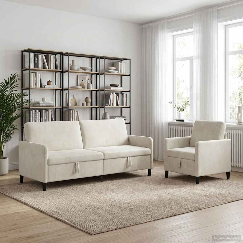 Bankenset met opbergruimte 2 st Crèmekleurig Polyester