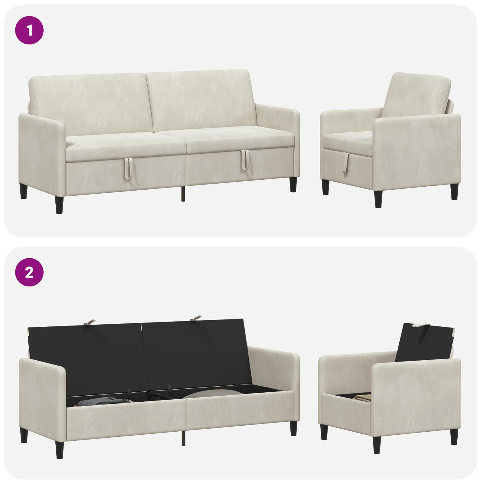 Bankenset met opbergruimte 2 st Crèmekleurig Polyester