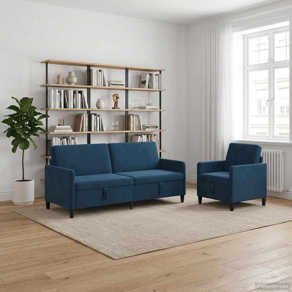 Bankenset met opbergruimte 2 st Blauw Polyester
