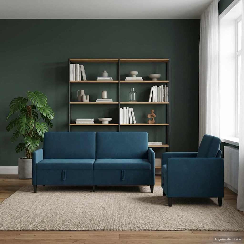 Bankenset met opbergruimte 2 st Blauw Polyester