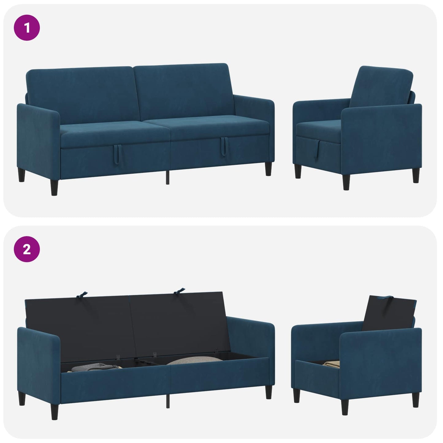 Bankenset met opbergruimte 2 st Blauw Polyester