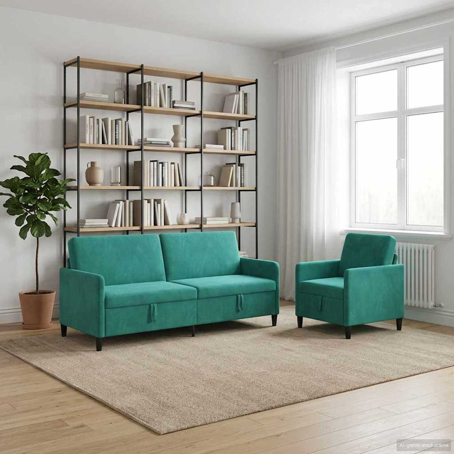 Bankenset met opbergruimte 2 st Turquoise Polyester