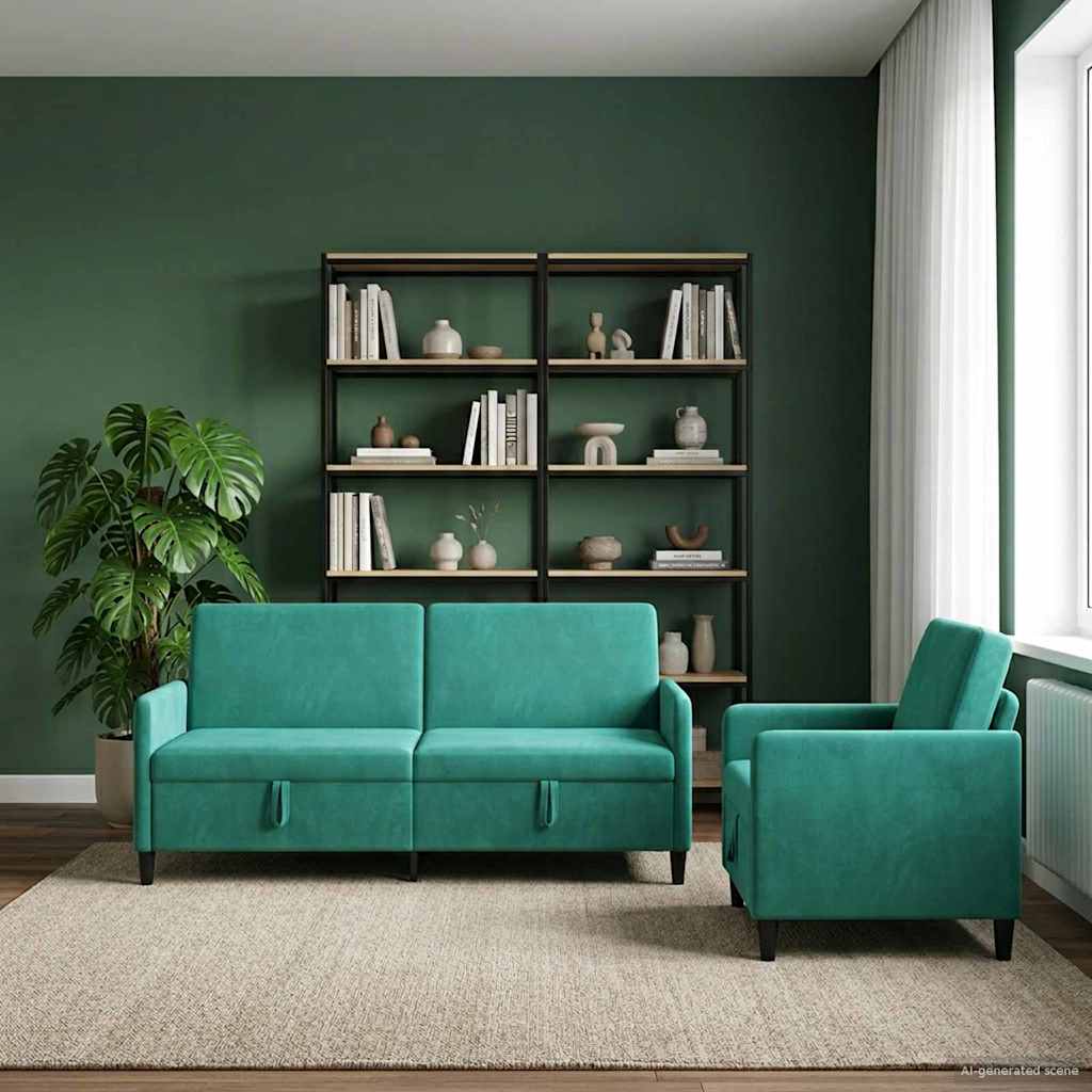 Bankenset met opbergruimte 2 st Turquoise Polyester