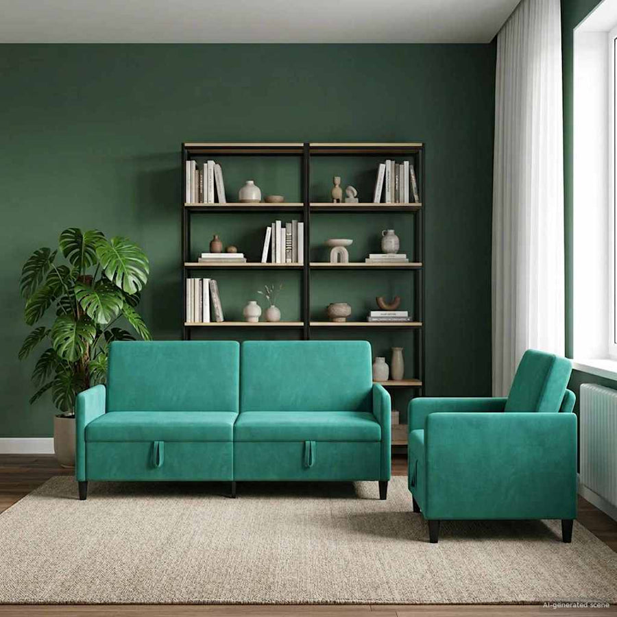 Bankenset met opbergruimte 2 st Turquoise Polyester