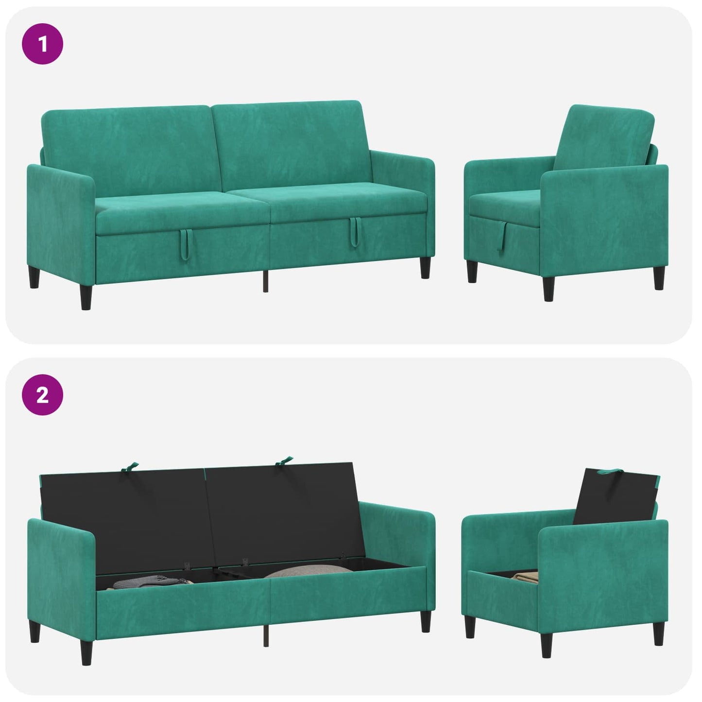 Bankenset met opbergruimte 2 st Turquoise Polyester