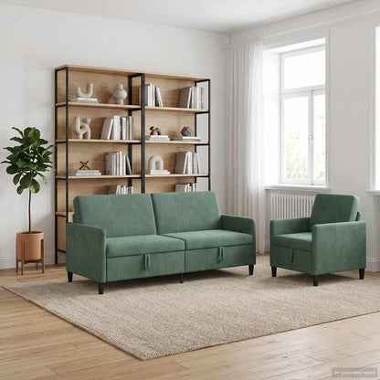Bankenset met opbergruimte 2 st Zeegroen Polyester