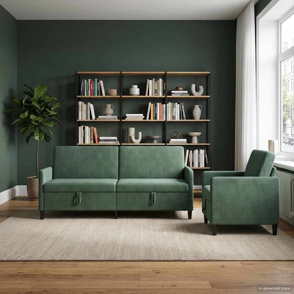 Bankenset met opbergruimte 2 st Zeegroen Polyester