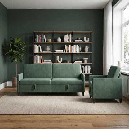 Bankenset met opbergruimte 2 st Zeegroen Polyester