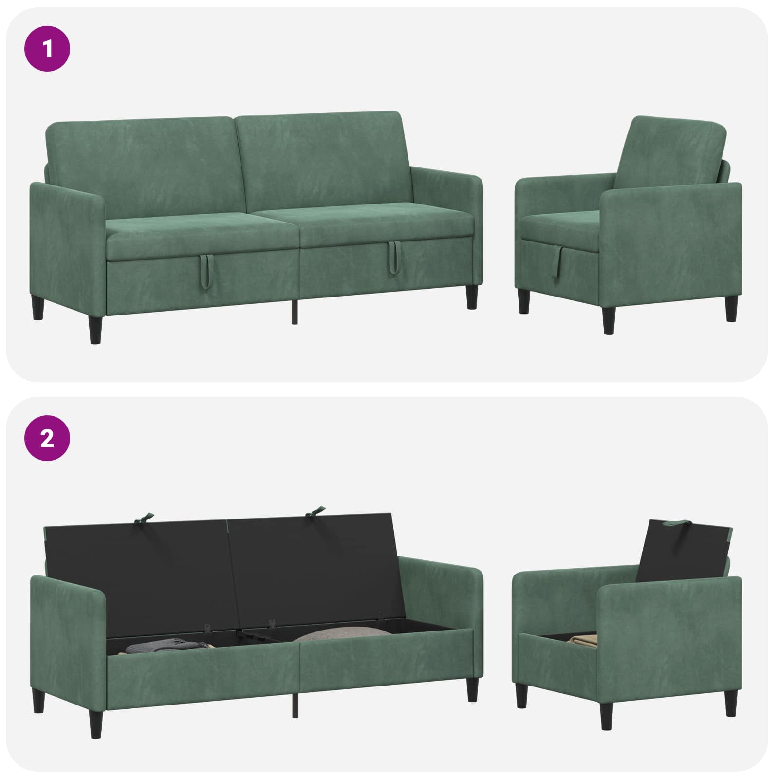 Bankenset met opbergruimte 2 st Zeegroen Polyester