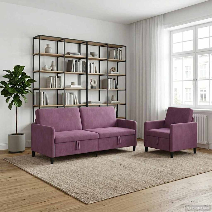 Bankenset met opbergruimte 2 st Paars Polyester