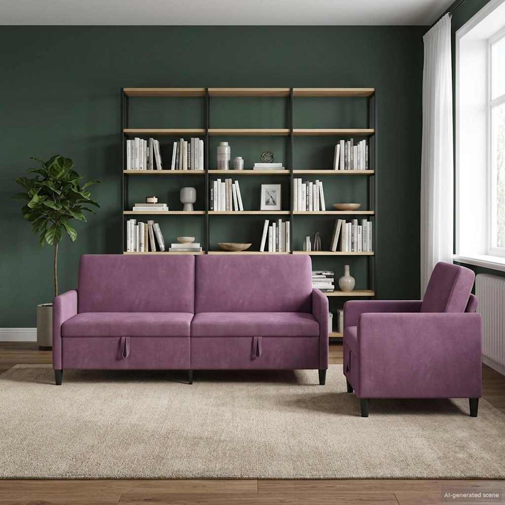 Bankenset met opbergruimte 2 st Paars Polyester