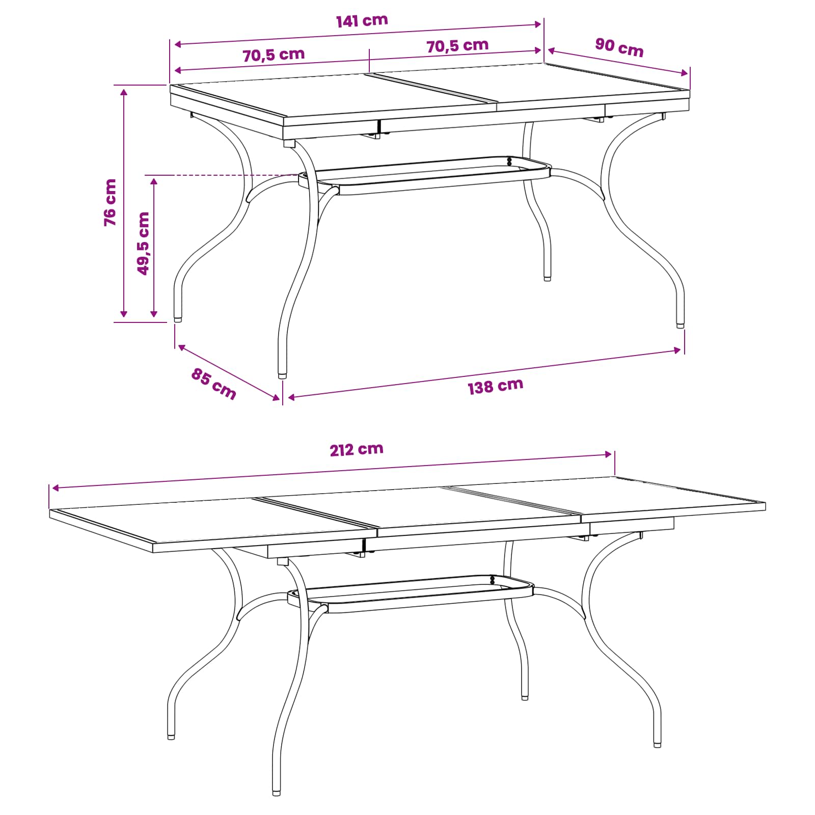 Uiterbreidbare Mesh Eettafel Antracietkleurig 212 x 90 x 76 cm