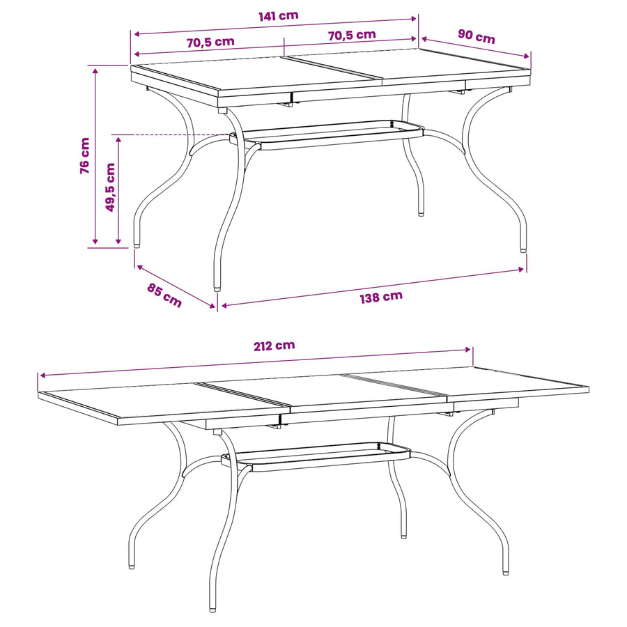 Uiterbreidbare Mesh Eettafel Antracietkleurig 212 x 90 x 76 cm