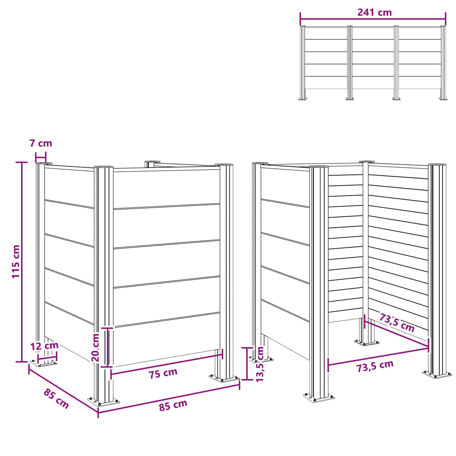 Afvalcontainer ombouw Bruin 85 x 85 x 115 cm Aluminium en WPC