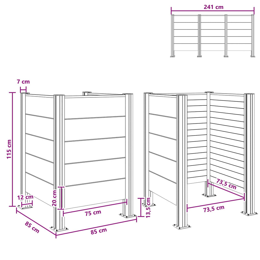 Afvalcontainer ombouw Bruin 85 x 85 x 115 cm Aluminium en WPC