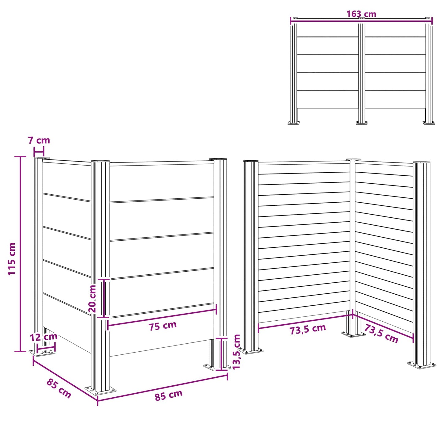 Afvalbak Schutting Grijs 85 x 85 x 115 cm Aluminium en WPC