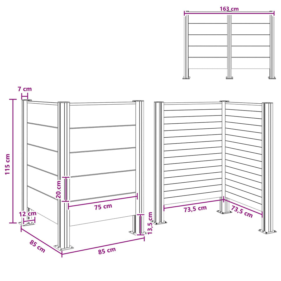 Afvalbak Schutting Grijs 85 x 85 x 115 cm Aluminium en WPC