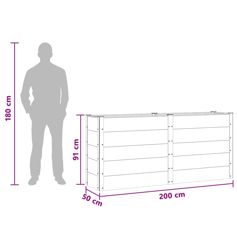 Verhoogde plantenbak Zwart 200 x 50 x 91 cm alu.