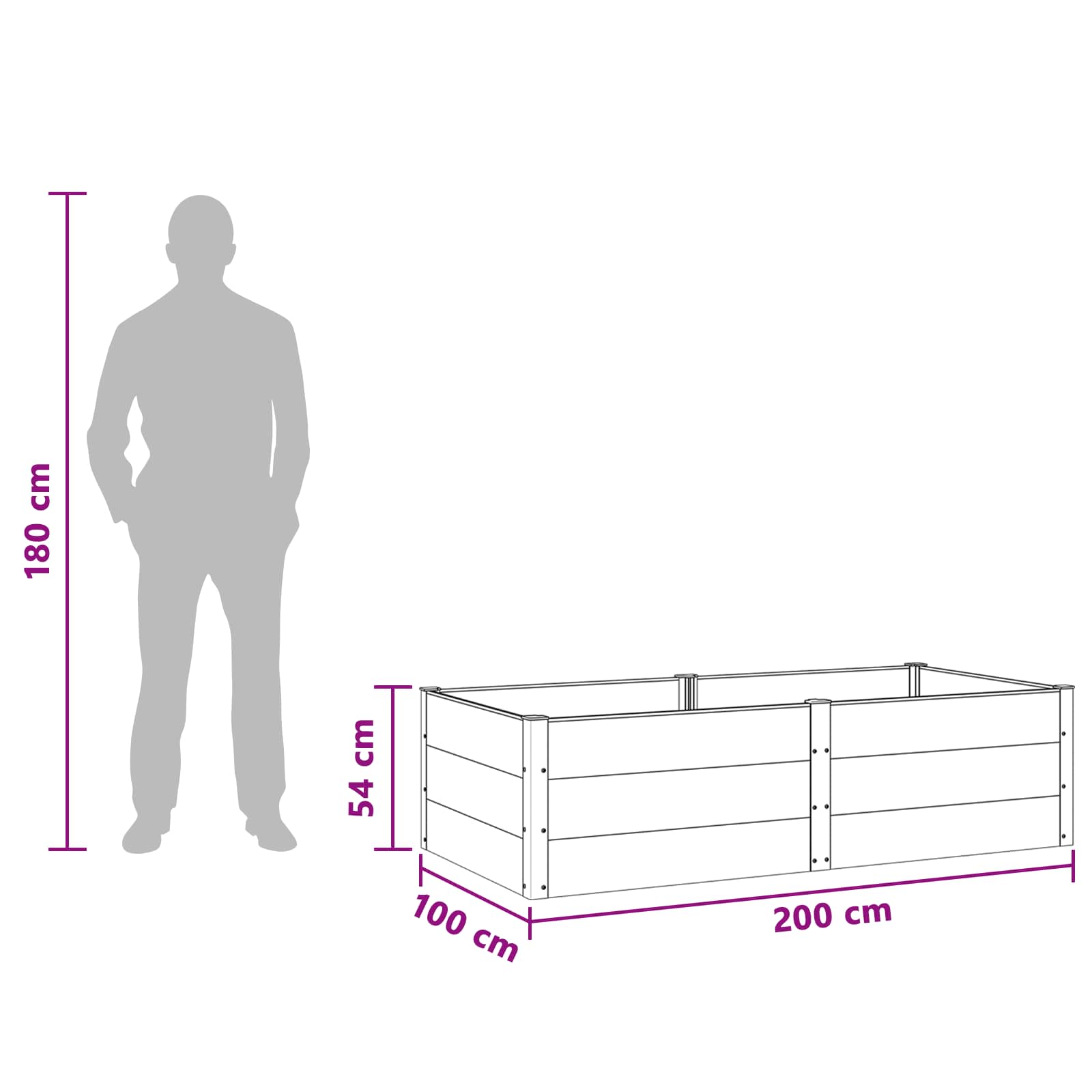 Verhoogde plantenbak Zwart 200 x 100 x 54 cm alu.