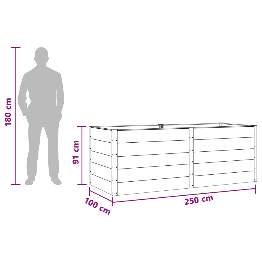 Verhoogde plantenbak Zwart 250 x 100 x 91 cm alu.