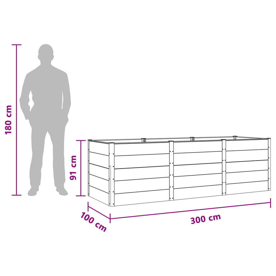 Verhoogde plantenbak Zwart 300 x 100 x 91 cm alu.