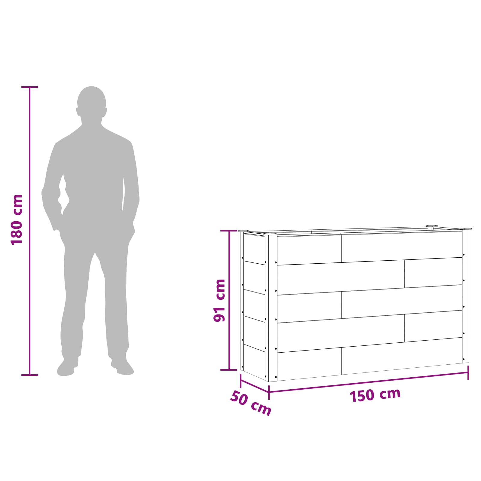 Verhoogde plantenbak Bruin 150 x 50 x 91 cm alu.