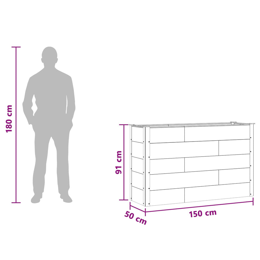 Verhoogde plantenbak Bruin 150 x 50 x 91 cm alu.