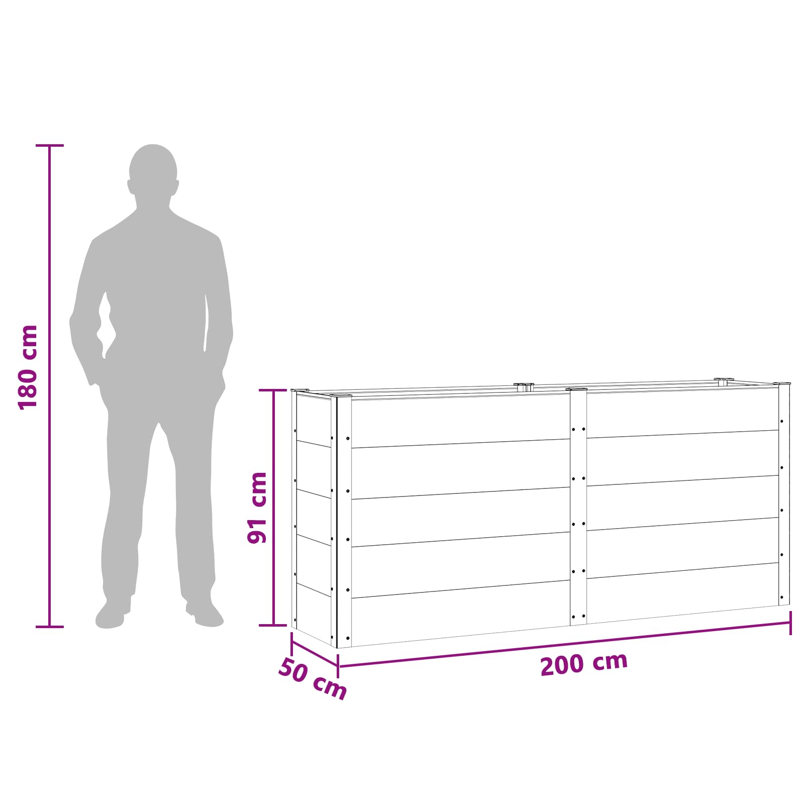 Verhoogde plantenbak Bruin 200 x 50 x 91 cm alu.