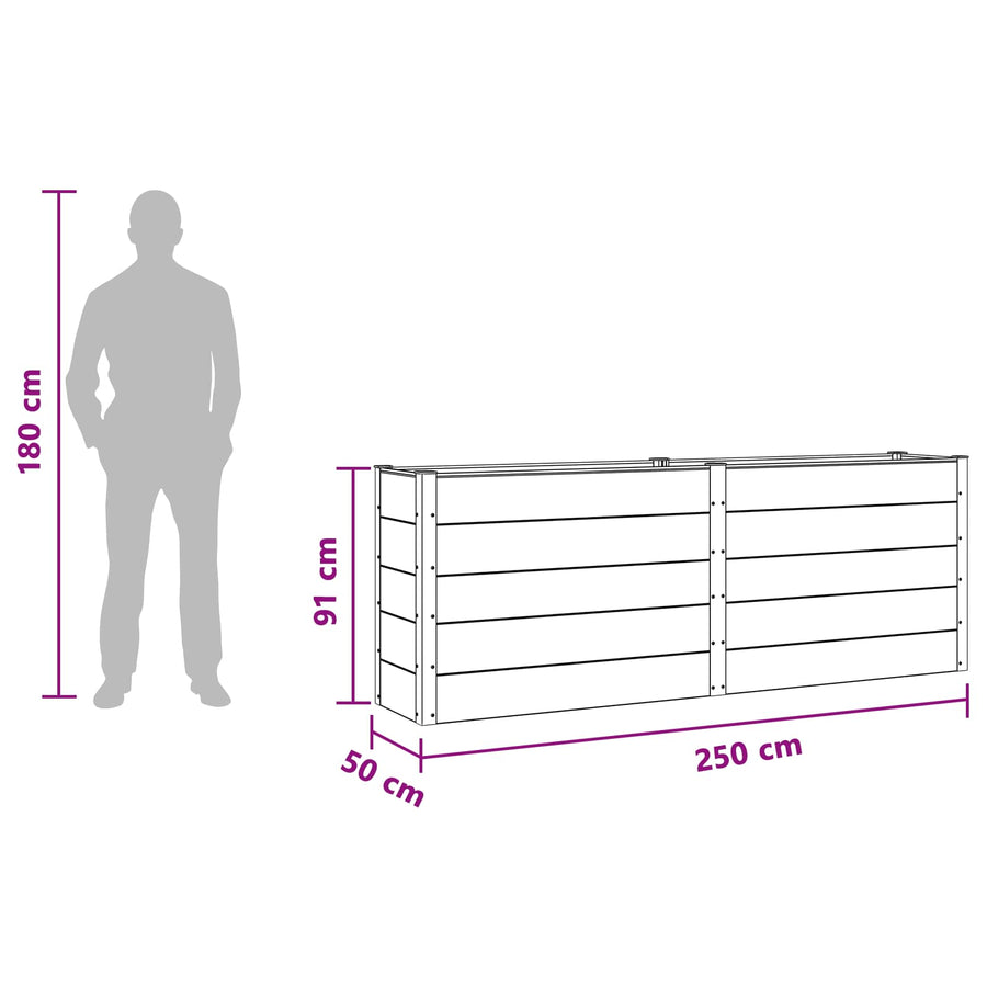 Verhoogde plantenbak Bruin 250 x 50 x 91 cm alu.