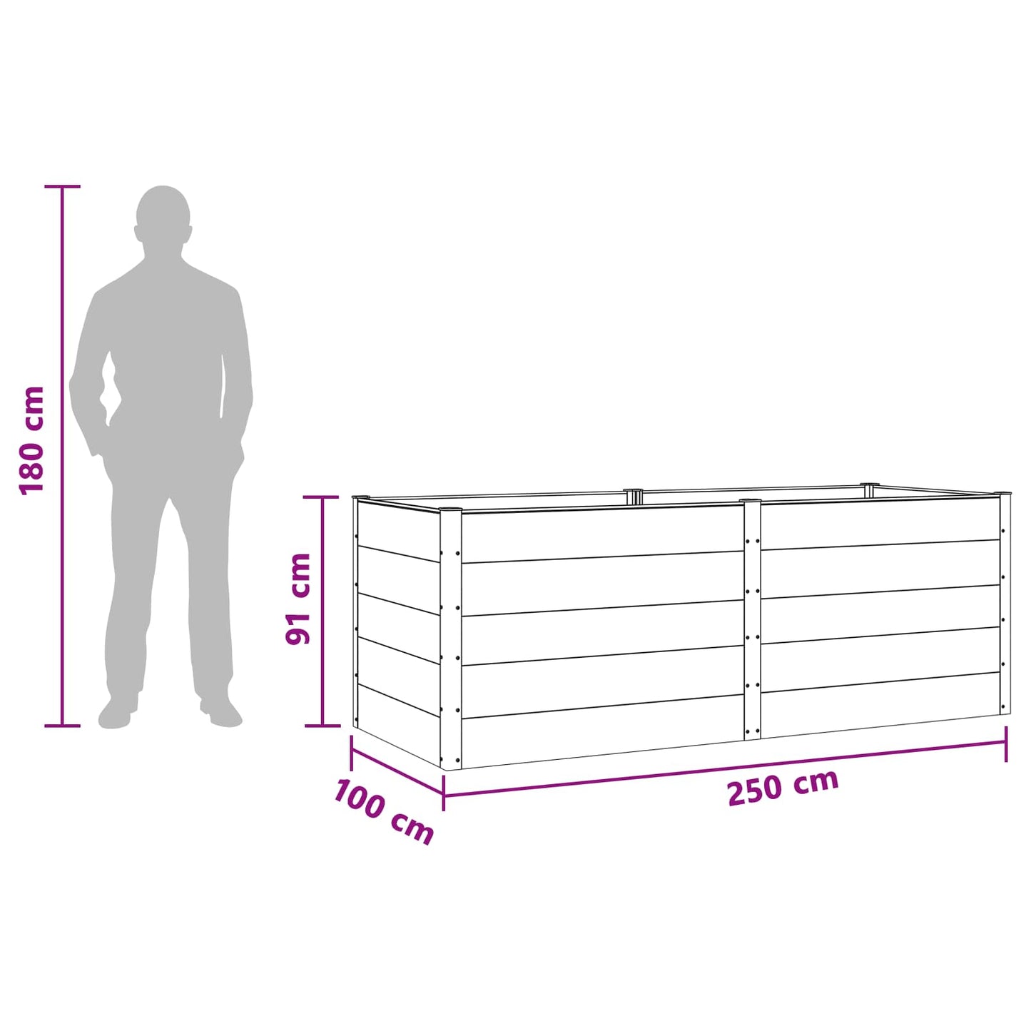 Verhoogde plantenbak Bruin 250 x 100 x 91 cm alu.
