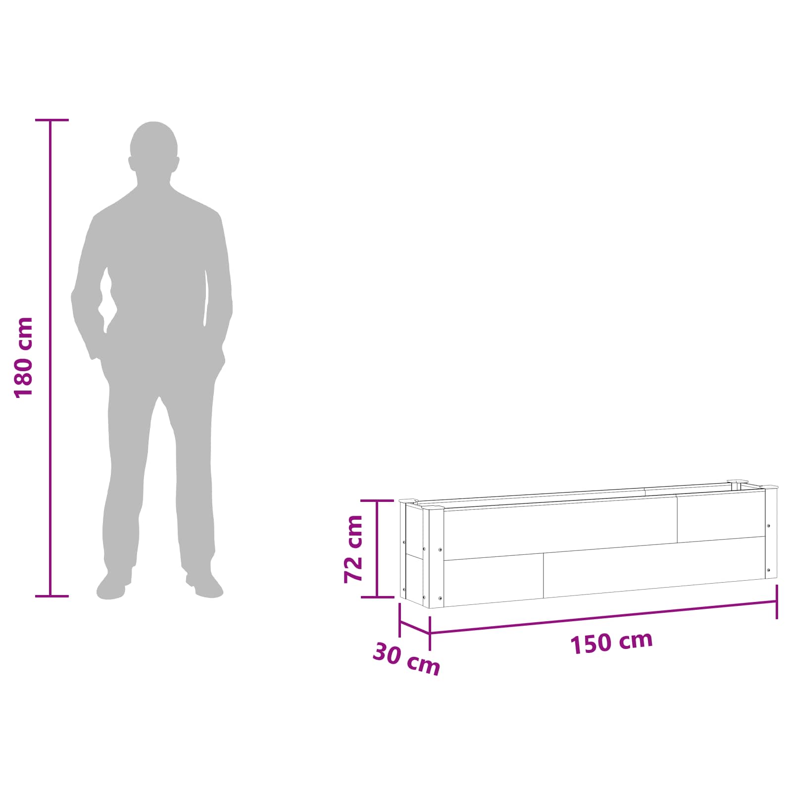 Verhoogde plantenbak Bruin 150 x 30 x 36 cm alu.