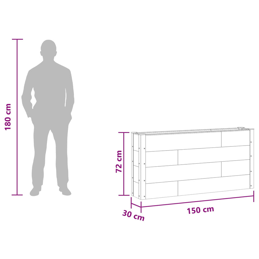 Verhoogde plantenbak Bruin 150 x 30 x 72 cm alu.