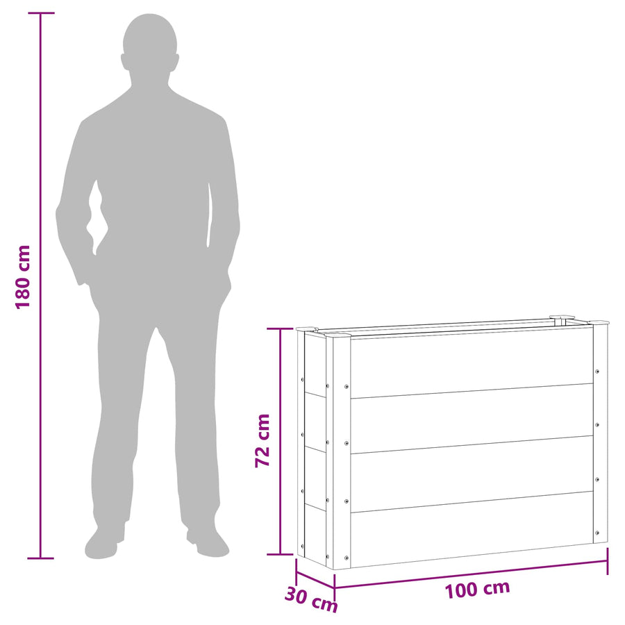 Verhoogde plantenbak Zwart 100 x 30 x 72 cm alu.