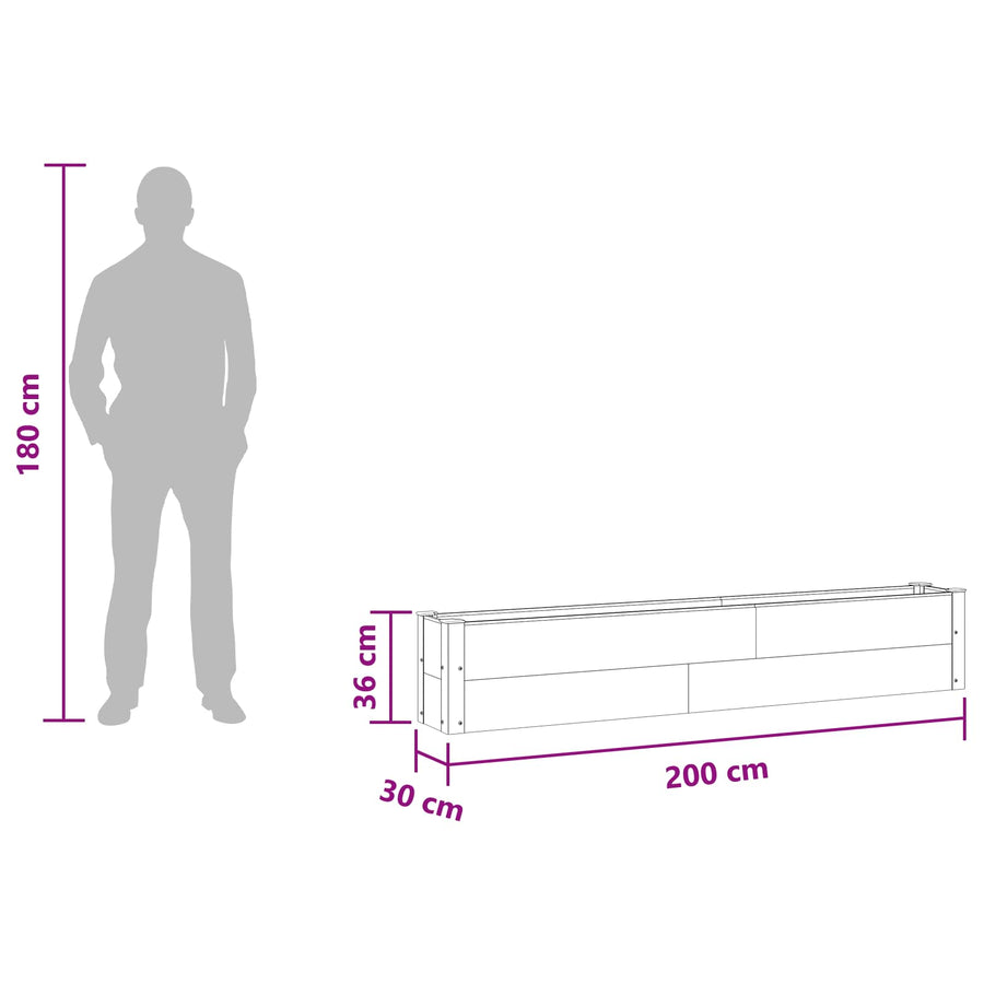 Verhoogde plantenbak Zwart 200 x 30 x 36 cm alu.