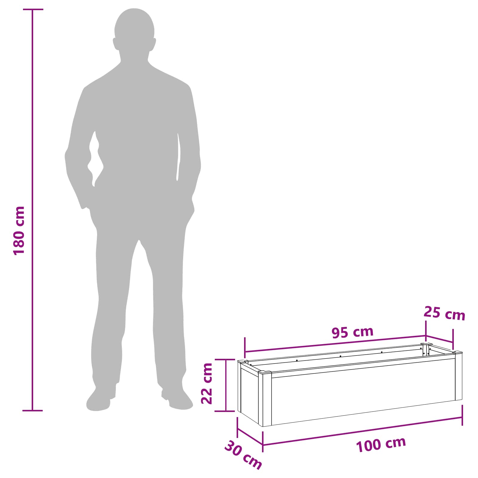 Verhoogde plantenbak Grijs 100 x 30 x 22 cm WPC en Aluminium