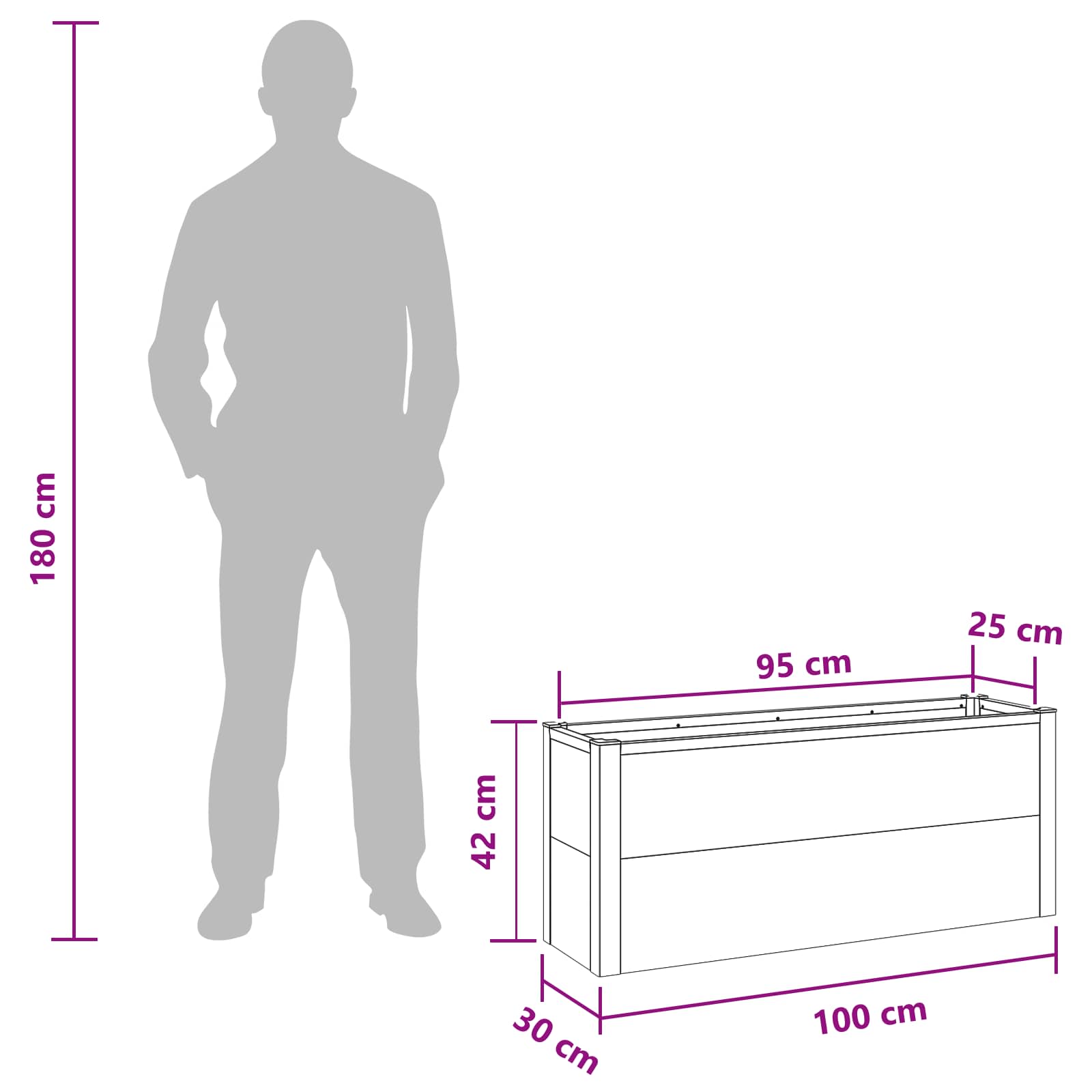 Verhoogde plantenbak Grijs 100 x 30 x 22 cm WPC en Aluminium