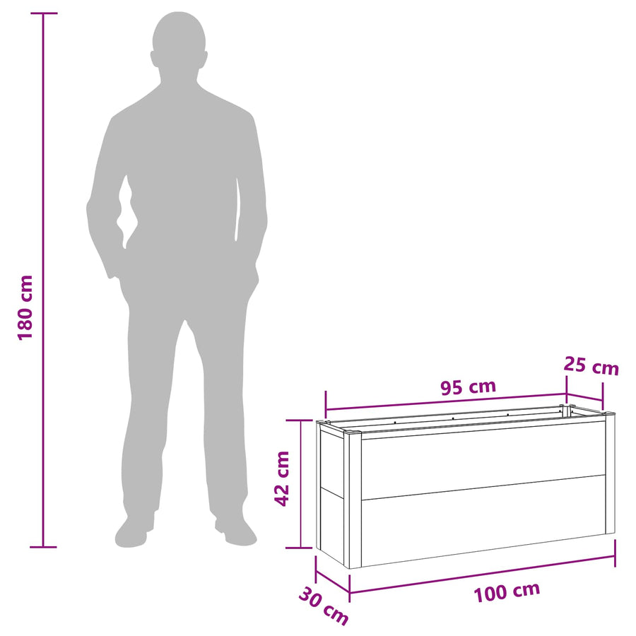 Verhoogde plantenbak Grijs 100 x 30 x 22 cm WPC en Aluminium