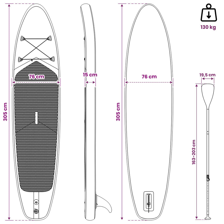 Opblaasbaar Stand Up Paddle Board POSEIDON 305 x 76 x 15 cm