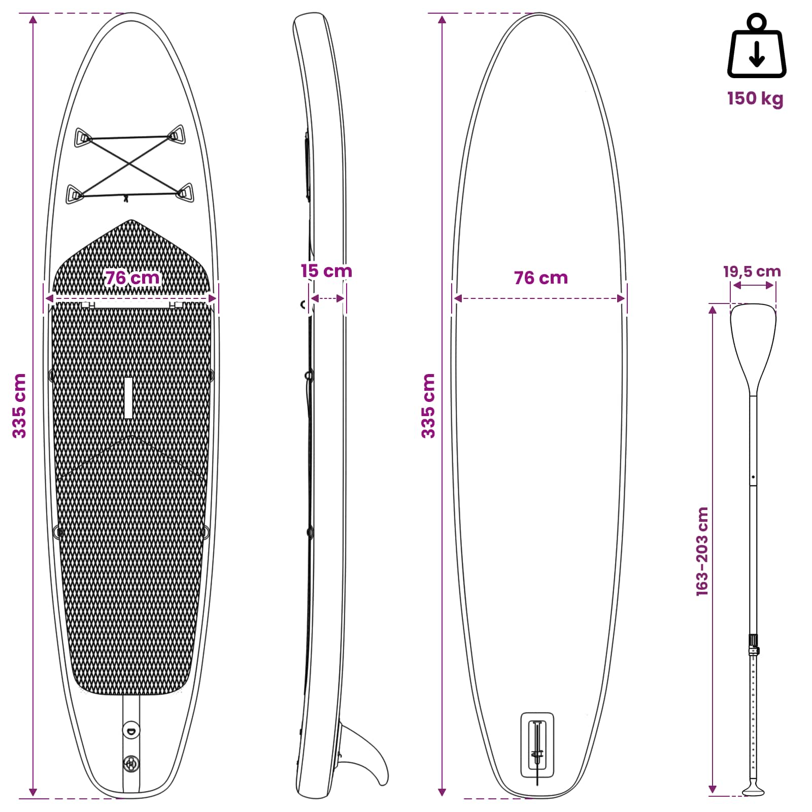 Opblaasbaar Stand Up Paddle Board HYDROS 335 x 76 x 15 cm voor