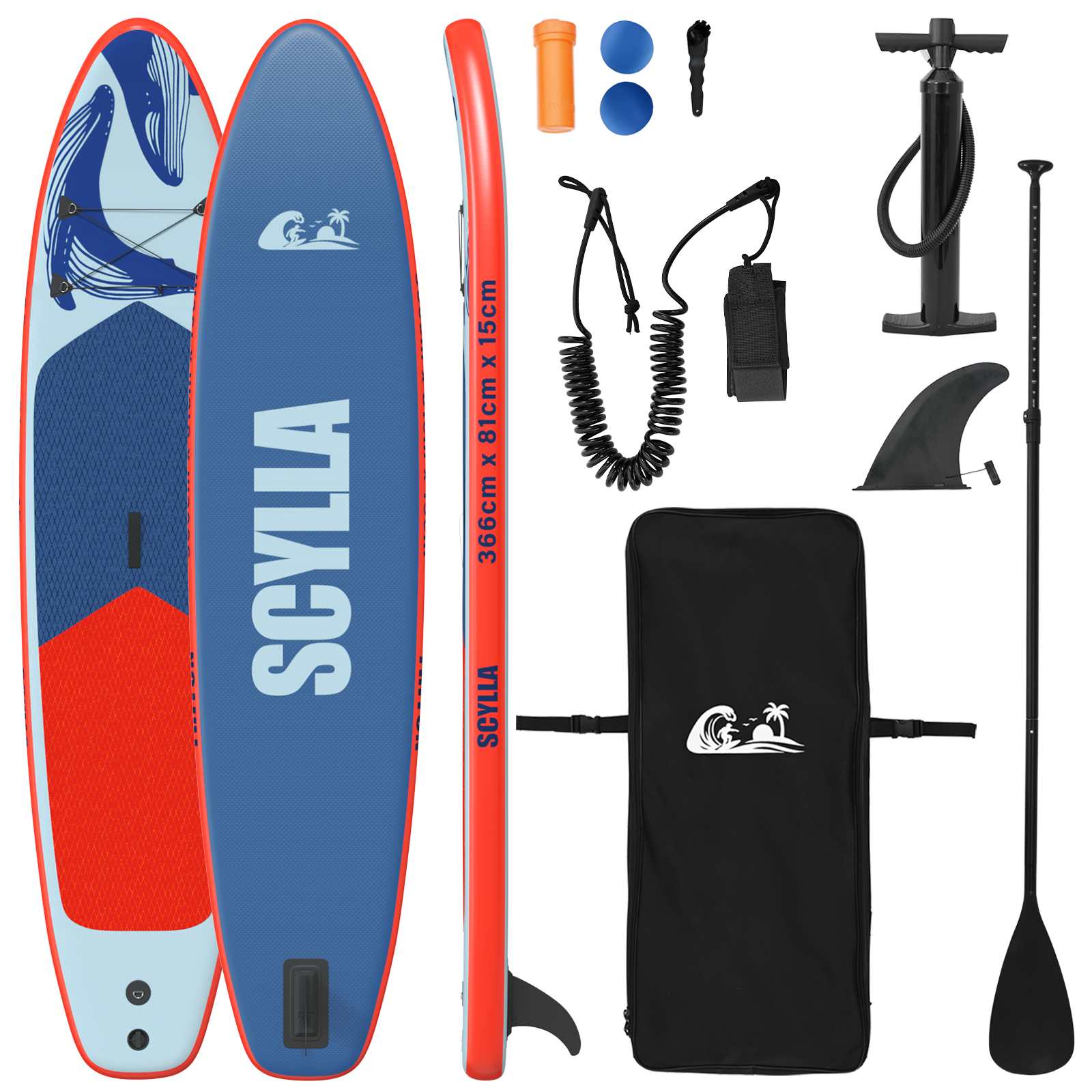 Opblaasbaar Stand Up Paddle Board SCYLLA 366 x 81 x 15 cm Blauw