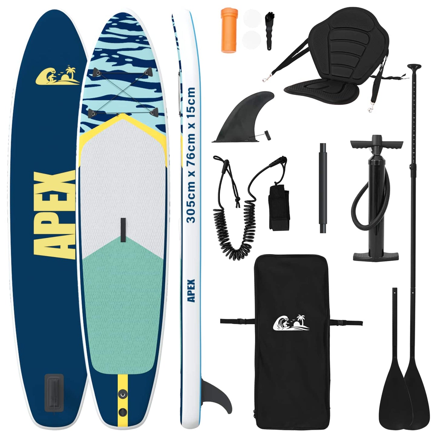 SUP Board met zitplaats 2-in-1 APEX 305 x 76 x 15 cm Blauw voor