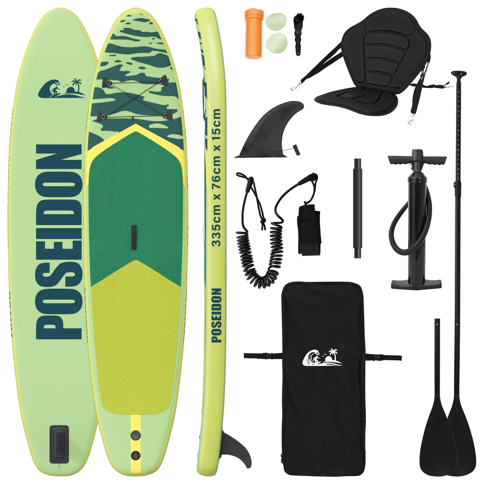 SUP Board met zitplaats 2-in-1 POSEIDON 335 x 76 x 15 cm Groen
