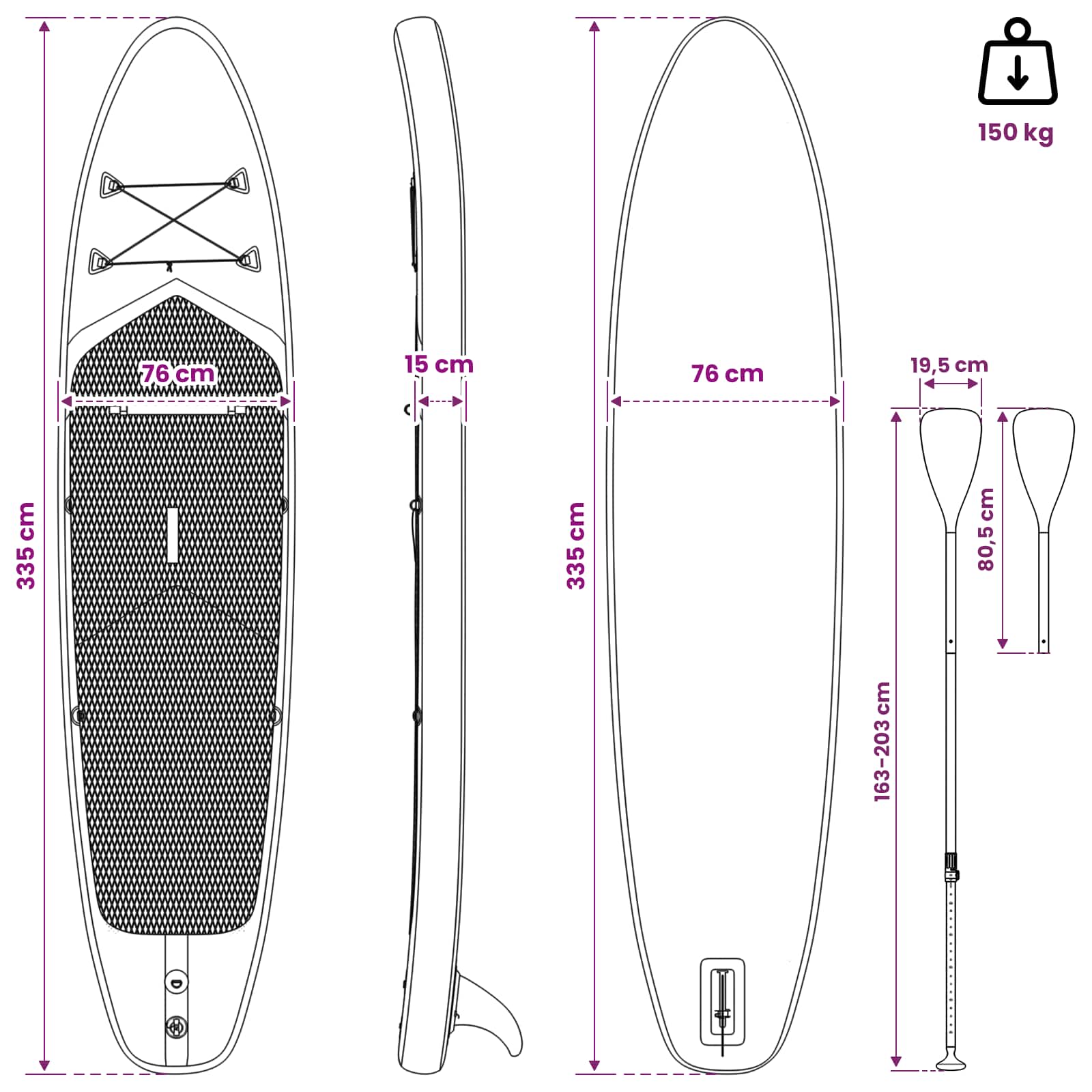 SUP Board met zitplaats 2-in-1 APEX 335 x 76 x 15 cm Blauw voor