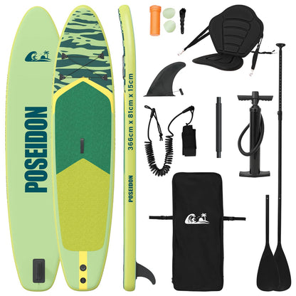 SUP Board met zitplaats 2-in-1 POSEIDON 366 x 81 x 15 cm Groen