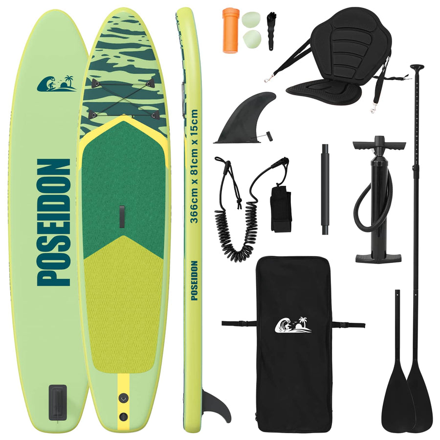 SUP Board met zitplaats 2-in-1 POSEIDON 366 x 81 x 15 cm Groen